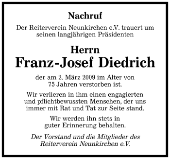 Traueranzeige von Franz-Josef Diedrich von SAARBRÜCKER ZEITUNG