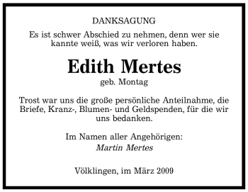 Traueranzeige von Edith Mertes von SAARBRÜCKER ZEITUNG