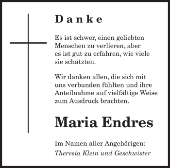 Traueranzeige von Maria Endres von SAARBRÜCKER ZEITUNG