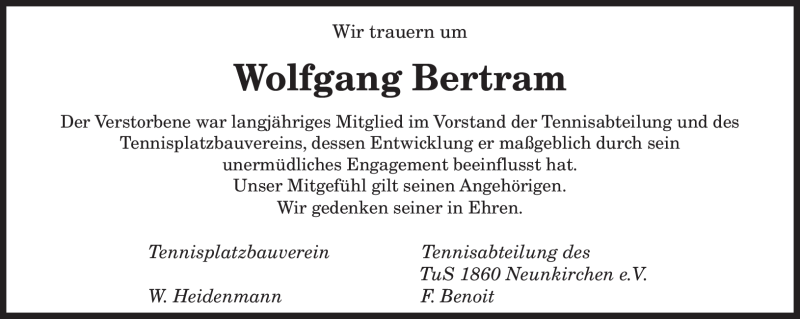  Traueranzeige für Wolfgang Bertram vom 05.01.2010 aus SAARBRÜCKER ZEITUNG