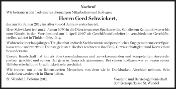 Traueranzeige von Gerd Schwickert von SAARBRÜCKER ZEITUNG