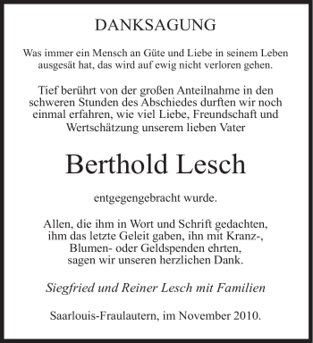 Traueranzeige von Berthold Lesch von SAARBRÜCKER ZEITUNG