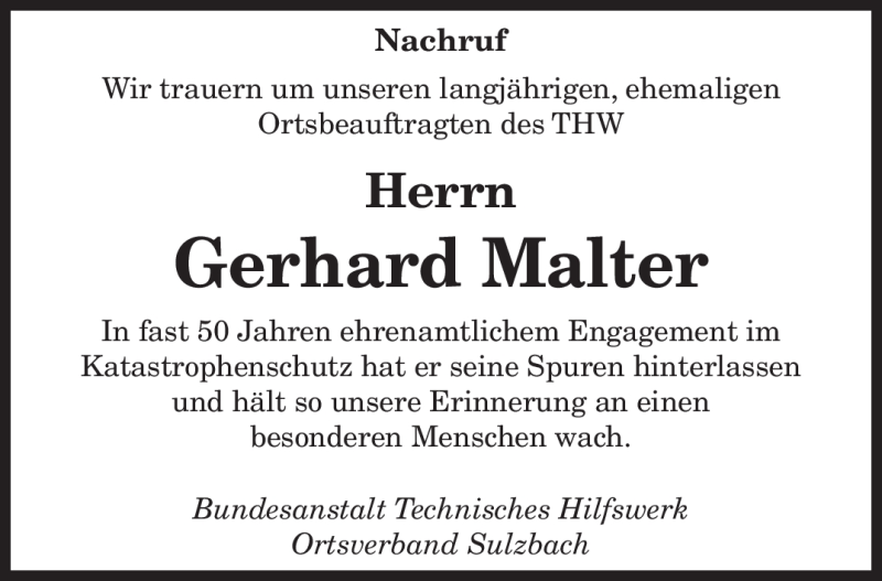  Traueranzeige für Gerhard Malter vom 01.02.2012 aus SAARBRÜCKER ZEITUNG