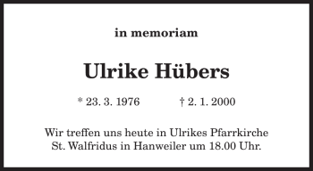 Traueranzeige von Ulrike Hübers von SAARBRÜCKER ZEITUNG