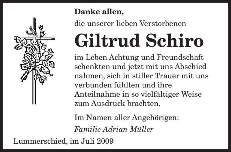  Traueranzeige für Giltrud Schiro vom 22.07.2009 aus SAARBRÜCKER ZEITUNG