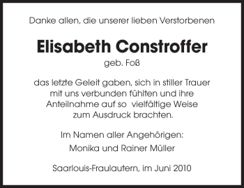 Traueranzeige von Elisabeth Constroffer von SAARBRÜCKER ZEITUNG