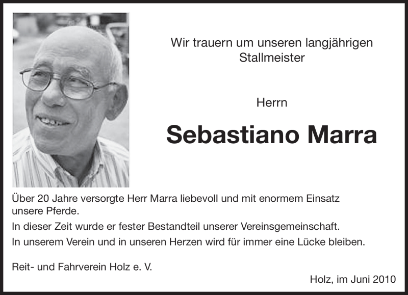  Traueranzeige für Sebastiano Marra vom 24.06.2010 aus SAARBRÜCKER ZEITUNG
