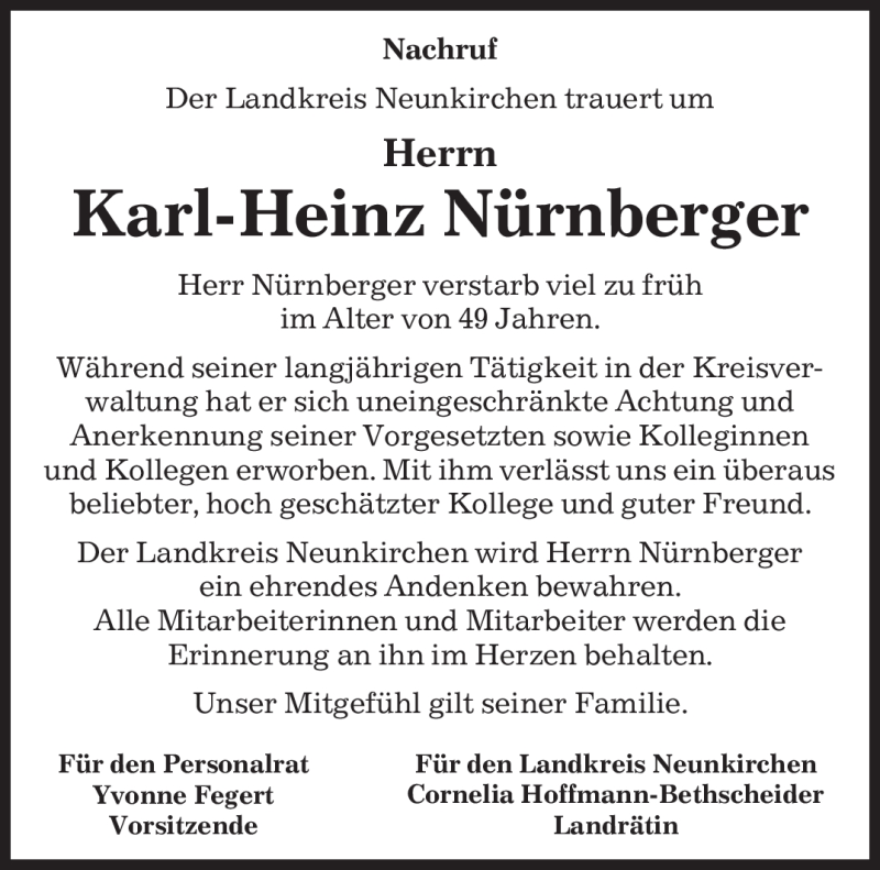  Traueranzeige für Karl-Heinz Nürnberger vom 16.05.2012 aus SAARBRÜCKER ZEITUNG