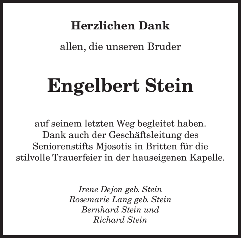  Traueranzeige für Engelbert Stein vom 21.07.2012 aus SAARBRÜCKER ZEITUNG