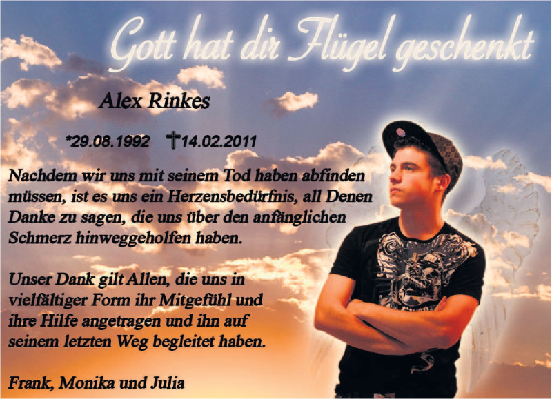  Traueranzeige für Alex Rinkes vom 09.04.2011 aus SAARBRÜCKER ZEITUNG