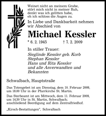 Traueranzeige von Michael Kessler von SAARBRÜCKER ZEITUNG