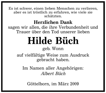 Traueranzeige von Hilde Büch von SAARBRÜCKER ZEITUNG