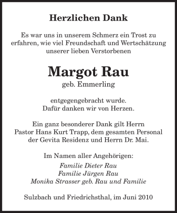 Traueranzeige von Margot Rau von SAARBRÜCKER ZEITUNG