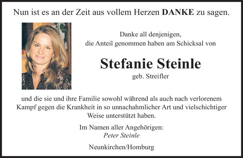  Traueranzeige für Stefanie Steinle vom 03.09.2011 aus SAARBRÜCKER ZEITUNG