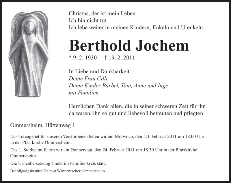  Traueranzeige für Berthold Jochem vom 22.02.2011 aus SAARBRÜCKER ZEITUNG