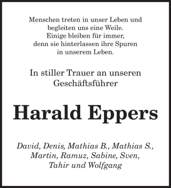 Traueranzeige von Harald Eppers von SAARBRÜCKER ZEITUNG