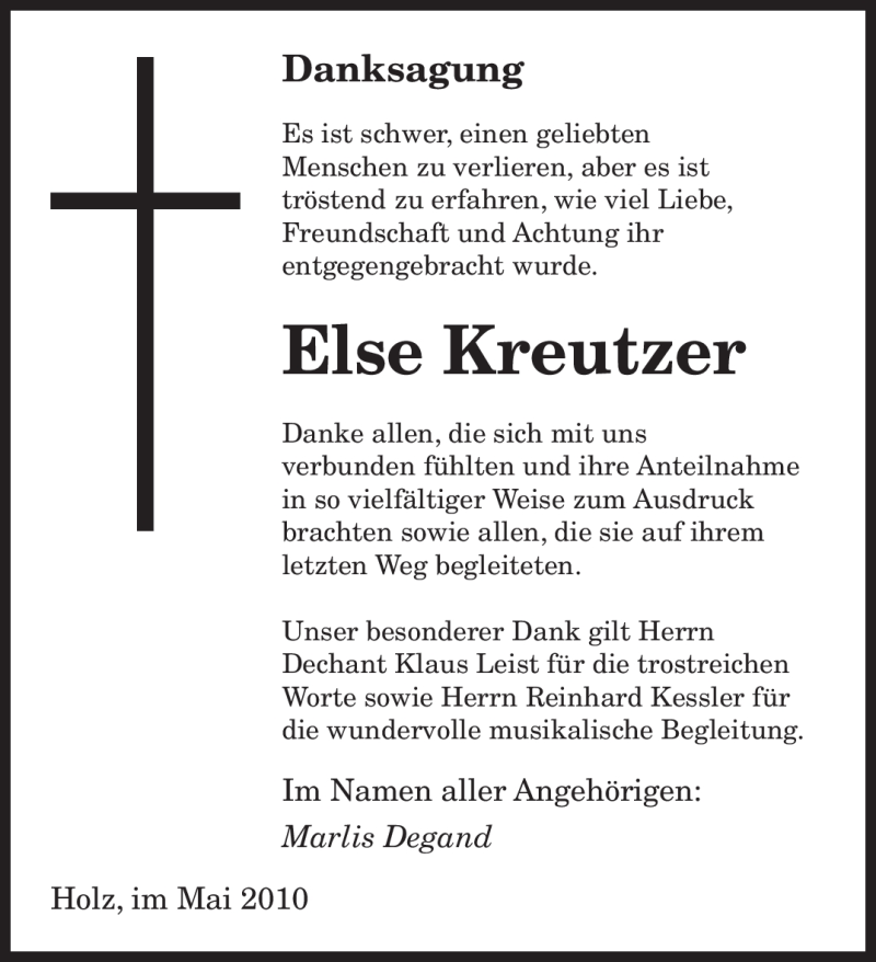  Traueranzeige für Else Kreutzer vom 22.05.2010 aus SAARBRÜCKER ZEITUNG