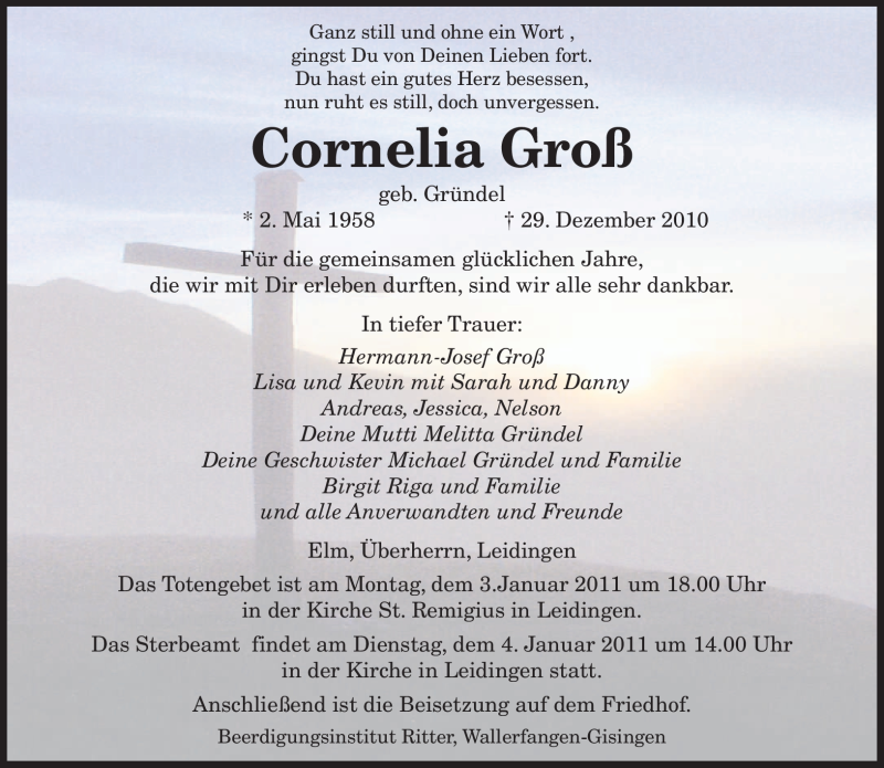  Traueranzeige für Cornelia Groß vom 03.01.2011 aus SAARBRÜCKER ZEITUNG