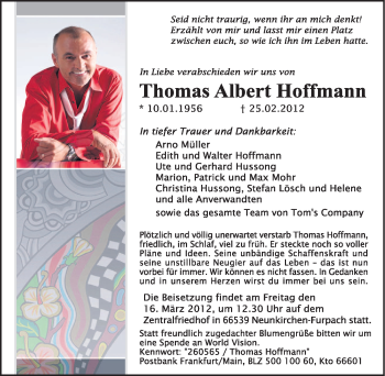 Traueranzeige von Thomas Albert Hoffmann von SAARBRÜCKER ZEITUNG
