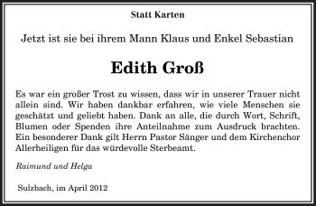Traueranzeige von Edith Groß von SAARBRÜCKER ZEITUNG