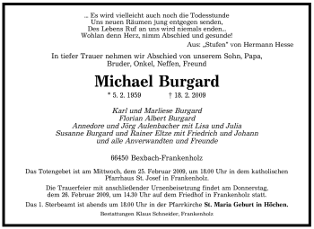 Traueranzeige von Michael Burgard von SAARBRÜCKER ZEITUNG