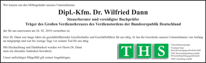  Traueranzeige für Wilfried Dann vom 05.03.2010 aus SAARBRÜCKER ZEITUNG