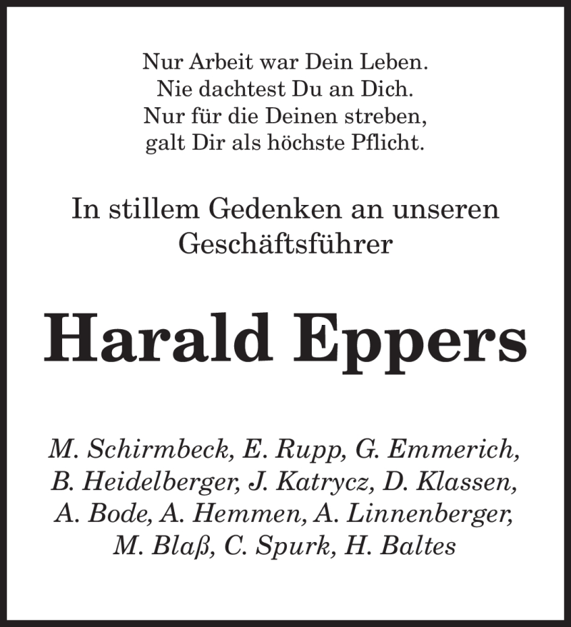  Traueranzeige für Harald Eppers vom 01.08.2011 aus SAARBRÜCKER ZEITUNG
