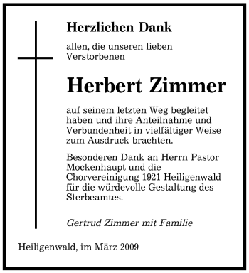 Traueranzeige von Herbert Zimmer von SAARBRÜCKER ZEITUNG