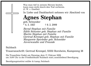 Traueranzeige von Agnes Stephan von SAARBRÜCKER ZEITUNG