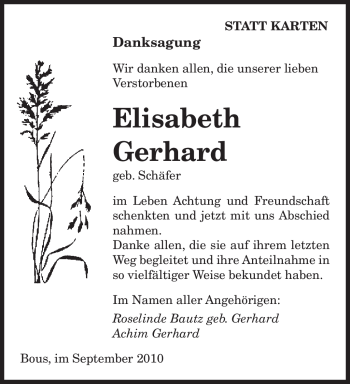 Traueranzeige von Elisabeth Gerhard von SAARBRÜCKER ZEITUNG