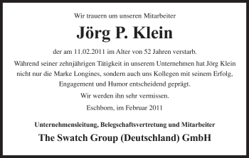 Traueranzeige von Jörg P. Klein von SAARBRÜCKER ZEITUNG