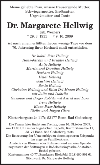 Traueranzeige von Margarete Hellwig von SAARBRÜCKER ZEITUNG