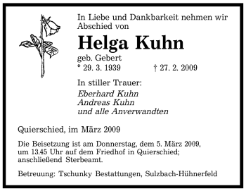 Traueranzeige von Helga Kuhn von SAARBRÜCKER ZEITUNG