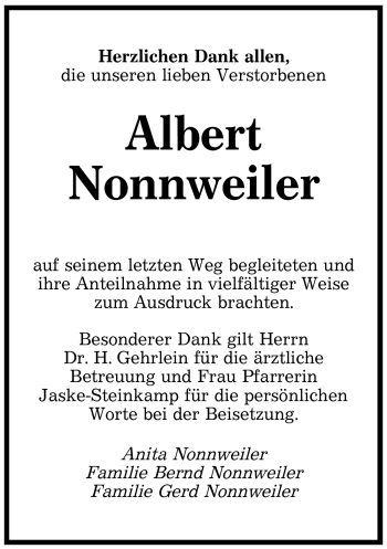 Traueranzeige von Albert Nonnweiler von SAARBRÜCKER ZEITUNG