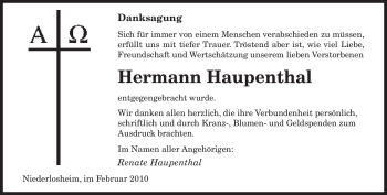 Traueranzeige von Hermann Haupenthal von SAARBRÜCKER ZEITUNG