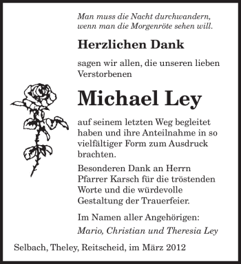 Traueranzeige von Michael Ley von SAARBRÜCKER ZEITUNG