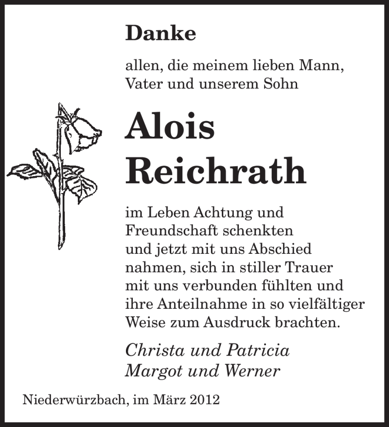  Traueranzeige für Alois Reichrath vom 08.03.2012 aus SAARBRÜCKER ZEITUNG