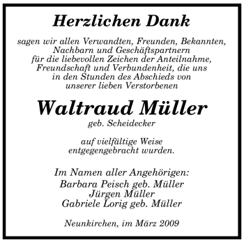 Traueranzeige von Waltraud Müller von SAARBRÜCKER ZEITUNG