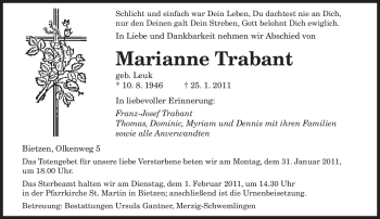 Traueranzeige von Marianne Trabant von SAARBRÜCKER ZEITUNG