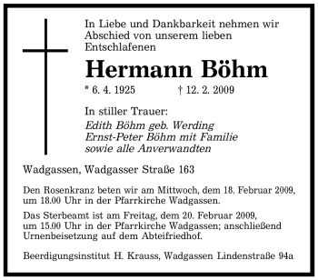 Traueranzeige von Hermann Böhm von SAARBRÜCKER ZEITUNG