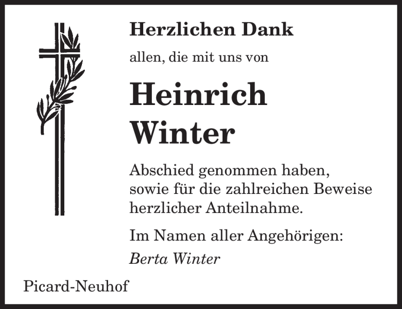 Traueranzeige für Heinrich Winter vom 24.03.2012 aus SAARBRÜCKER ZEITUNG