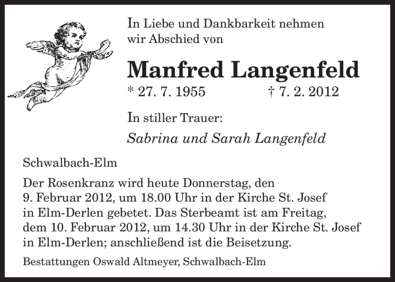  Traueranzeige für Manfred Langenfeld vom 09.02.2012 aus SAARBRÜCKER ZEITUNG