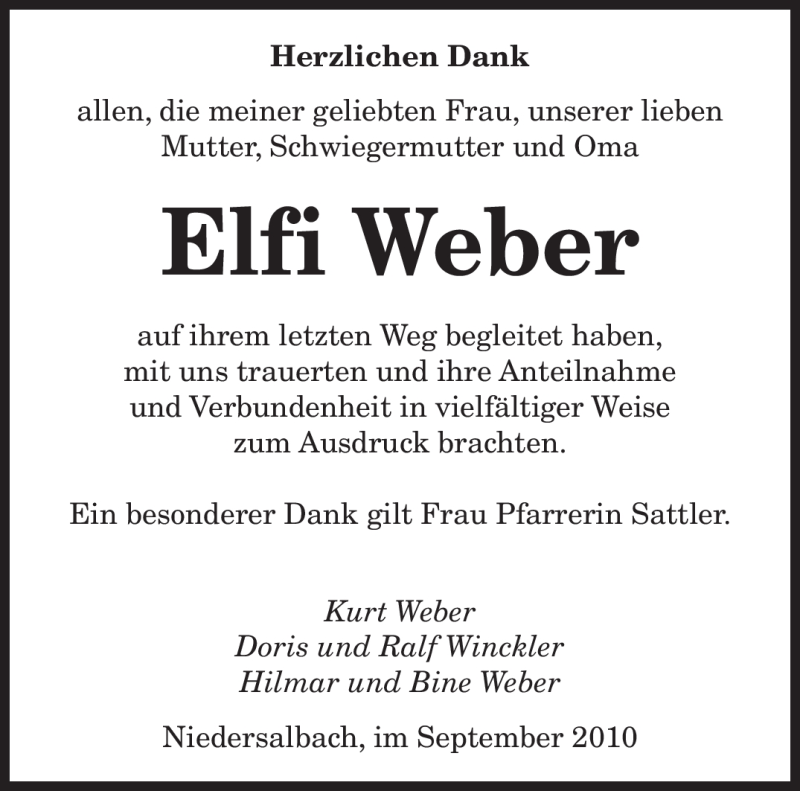  Traueranzeige für Elfi Weber vom 04.09.2010 aus SAARBRÜCKER ZEITUNG