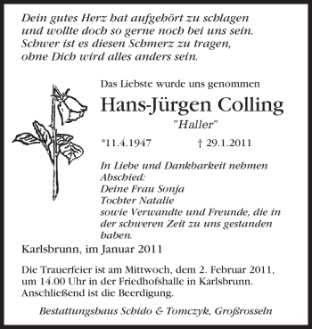 Traueranzeige von Hans-Jürgen Colling von SAARBRÜCKER ZEITUNG