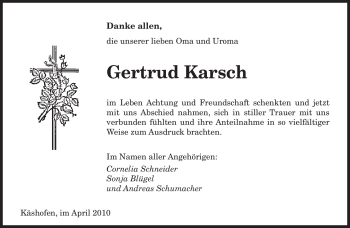 Traueranzeige von Gertrud Karsch von SAARBRÜCKER ZEITUNG