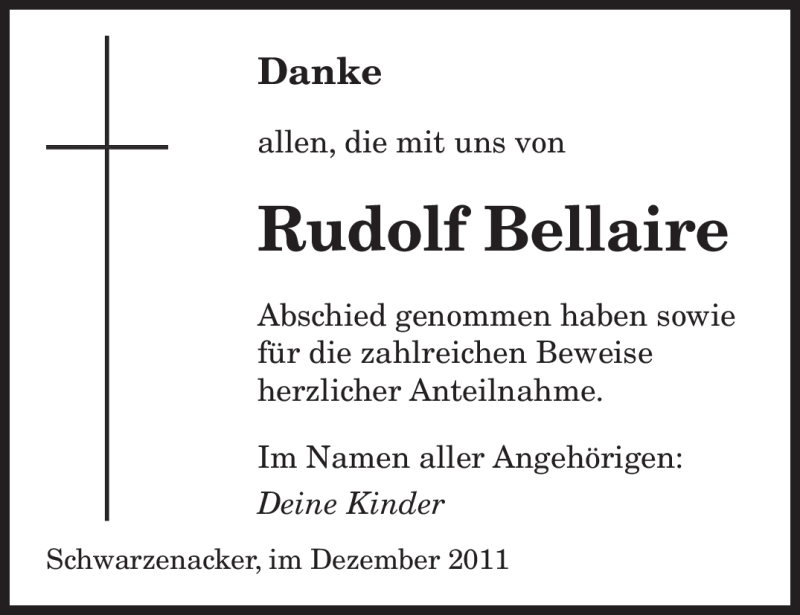  Traueranzeige für Rudolf Bellaire vom 05.12.2011 aus SAARBRÜCKER ZEITUNG