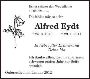 Traueranzeige von Alfred Eydt von SAARBRÜCKER ZEITUNG