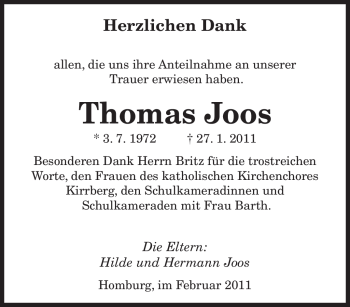 Traueranzeige von Britz Joos von SAARBRÜCKER ZEITUNG