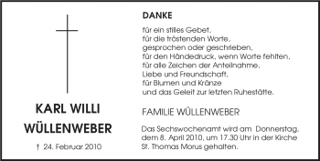 Traueranzeige von Karl Willi Wüllweber von SAARBRÜCKER ZEITUNG