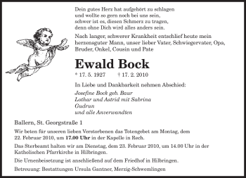 Traueranzeige von Ewald Bock von SAARBRÜCKER ZEITUNG